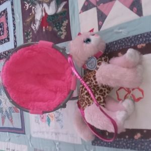 Plush Hot Pink "Bean Chair" for 18" Doll & Cute Pink & Leopard  Poodle Purse 👛